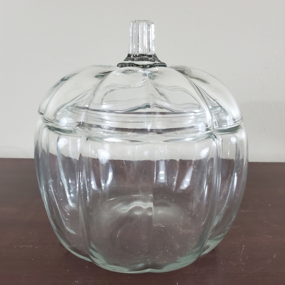 Anchor Hocking Vtg. Pumpkin Cookie Jar Clear Glass W/Lid & Box 3309G ~Pre-Owned - Picture 16 of 16